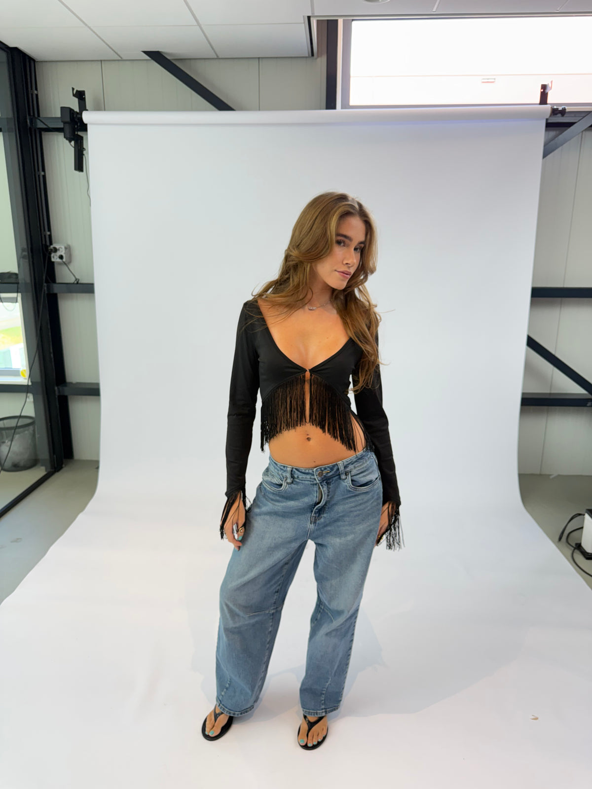 Fleur Fringe Top - Black