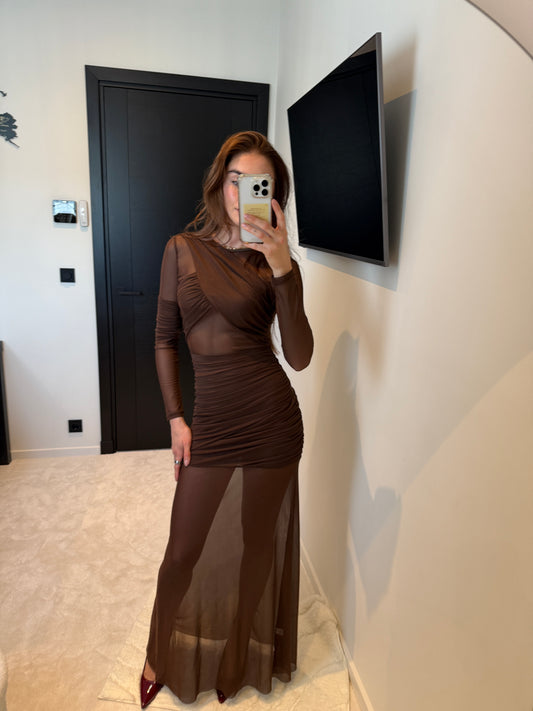 Mesh Overlay Dress Chocolade
