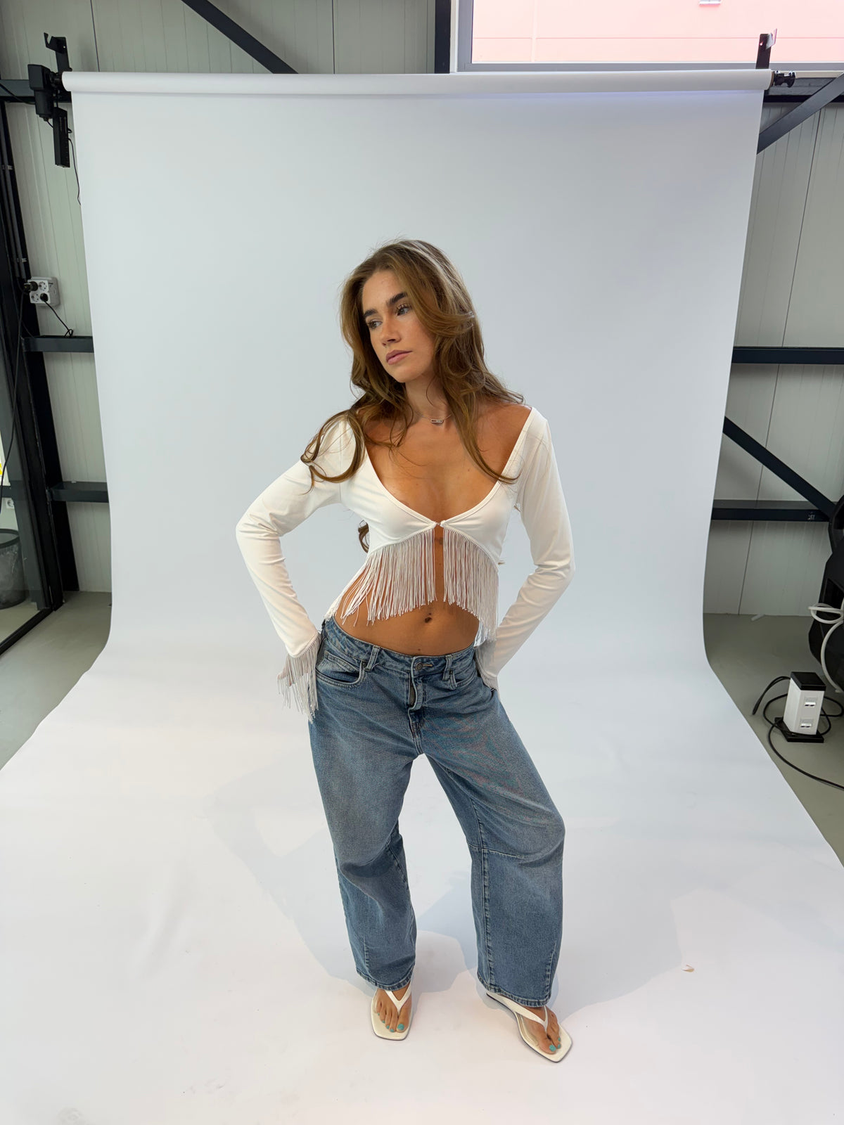 Fleur Fringe Top - White