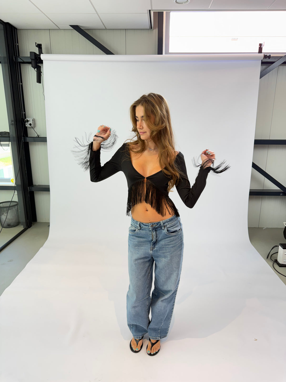 Fleur Fringe Top - Black