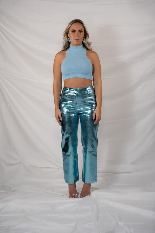 Metallic broek ijsblauw