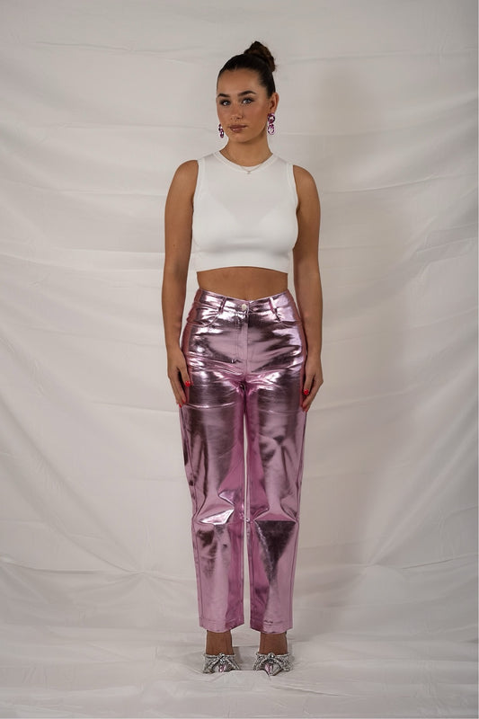 Metallic broek lichtroze